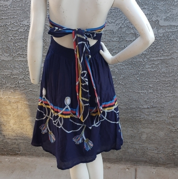 Wakana Koike Anthropologie Roped-In Dress Navy‎ Blue Strapless Nautical - Picture 3 of 11
